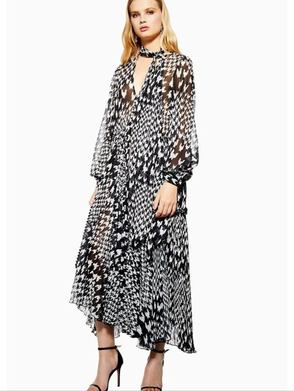 TopShop Houndstooth Button Maxi Dress Sz US 6 NEW $125 Boho Whimsigoth Artsy